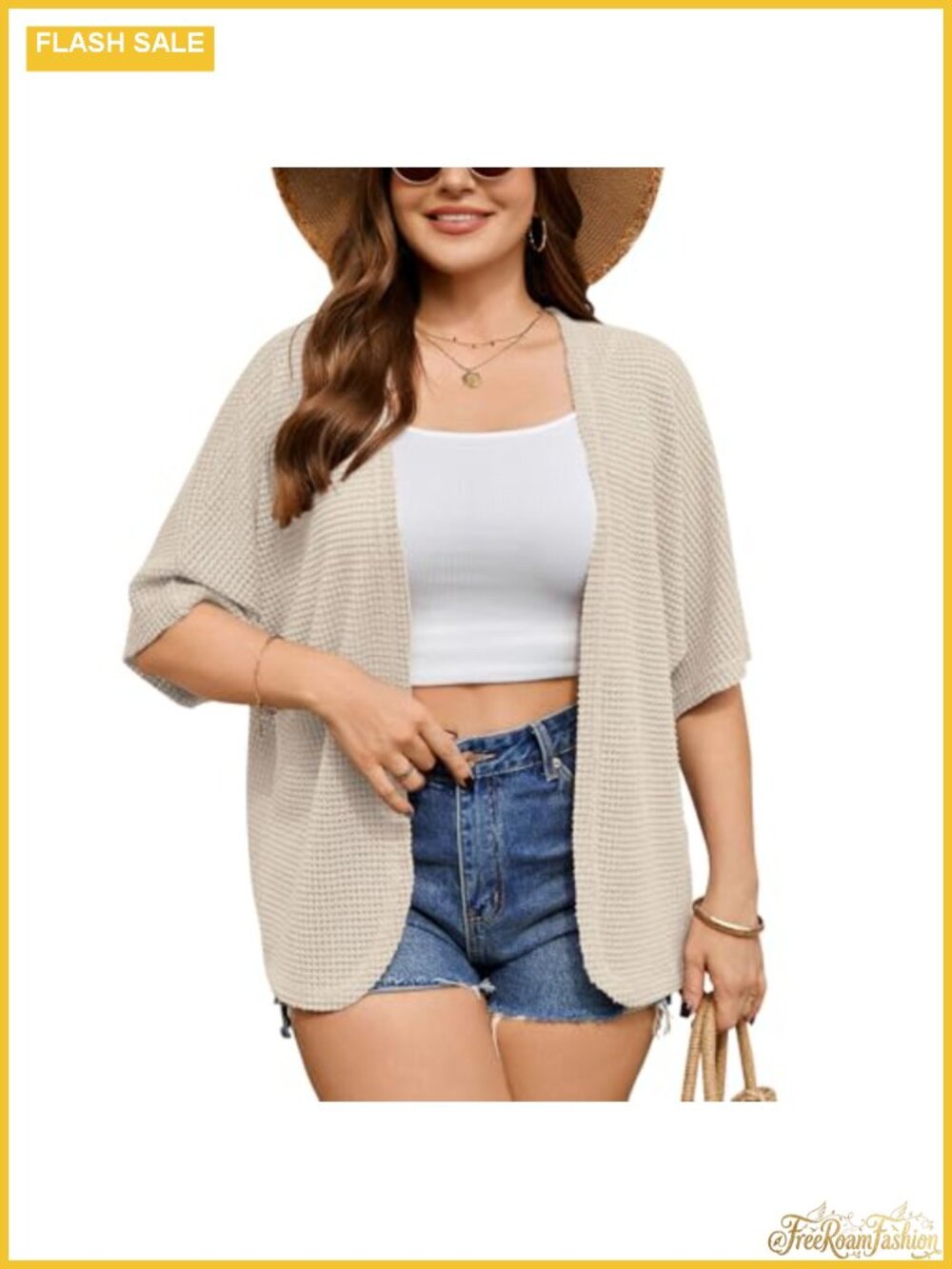 Plus Size Crochet Cardigan Open Front Short Sleeve Lightweight Kimono Cover Up